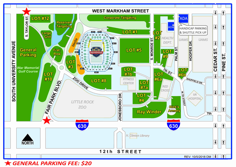 Parking Map for Razorbacks vs Ole Miss 